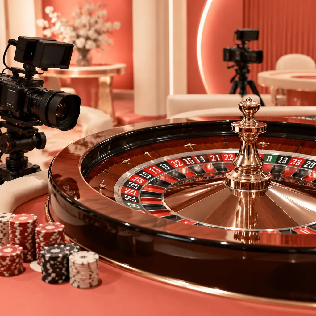 Roda roulette dengan kamera di sisi meja